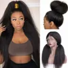 Perruque Lace Frontal Wig naturelle Yaki, cheveux crépus lisses, densité 250, perruque Lace Front Wig transparente HD pour femmes