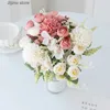 Faux Floral Greenery Artificial Hydrangea Flowers for Scrapbook Silk Tea Rose buds Vase for Home Decor Wedding Bouquet DIY A Cap Christmas Garland Y240322