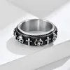 Stainless Steel Decompress Ring Retro 3D Skull Jesus Cross Rotatable Rings Band for Men Goth Jewelry
