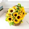 Finto floreale verde girasole artificiale bouquet fiore di seta margherita fiore artificiale fai da te pianta di supporto giardino di famiglia tavolo di nozze decorativo Y240322