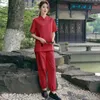 Vêtements ethniques 2024 Femmes Vintage Méditation Set Traditionnel Coton Linge Tang Costume Oriental Bouddhiste Tai Chi Tops Pantalon Zen