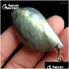 Pendant Necklaces High Quality Big Natural Blue Flash Labradorite Stone Beads Pendants Wholesale Bijoux Necklace For Mens Jewelry Drop Ot9Il