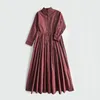 캐주얼 드레스 이른 가을 여성 부르고뉴 빈티지 셔츠 스타일 A- 라인 미디 드레스