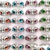 Band Rings 30Pcs/Lot New Retro Cute Men And Women Charm Punk Owl Ring Vintage Mti-Color Eyes Creative Jewelry Party Gift Favo Dhgarden Dh3De