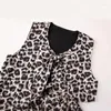 Damenwesten Vintage Leopard Lace Up Weste Frauen Straße ärmellose Allgleiches weibliche Jacke 2024 Frühling Sommer Mode Bogen Verband Dame Mantel