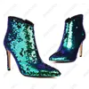 Botas Ronticool Handmade Mulheres Inverno Brilhante Tornozelo Sexy Stiletto Salto Apontou Toe Pretty Gold Party Shoes Tamanho 33-48