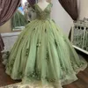 Sage 3D Applicazioni floreali Principessa Abiti Quinceanera Perline di cristallo Vestido De 15 Anos Canotta Senza maniche Lunghezza pavimento Tulle Dolce 15 Abito da ballo Indietro Allacciatura