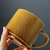 Muggar keramisk lättnad design mugg kreativ hushåll stor kapacitet kaffekopp handgrip frukost mjölk koppar kort fast färg