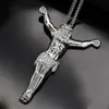 Religious Jesus Necklace with Rhinestone Fashion Gold Color Cross Pendent Jewelry Gifts for Men Pendant