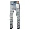 Herr jeans lila varumärke jeans nödställda patch mode byxor denim byxor svettbyxor y2k streetwear