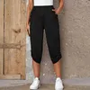 Pantaloni da donna Estate Matita da donna Casual Tasca con design a bottoni solidi Pantaloni a 3/4 a vita alta