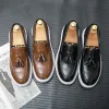 Boots Korean Design Mens Casual Genuine Leather Shoes Breathable Slip on Tassels Shoe Black Brown Flats Loafers Platform Sneakers Mans