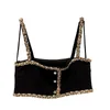 الدبابات النسائية Camis Designer Brand Miu Style Black Diamond extliad اطلاع صغير ، وبطانة الذهب الاجتماعي الاجتماعي ، تويد المثيرة الملتفة في سترة الصدر 84GA