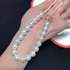 Collana a catena semplice con pendenti con dimensioni miste, perla bianca naturale, chiusura placcata oro, può personalizzare la lunghezza della sposa da donna
