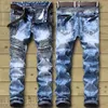 Модные байкерские джинсы, мужские рваные эластичные джинсы в стиле хип-хоп с отверстиями, джинсовые хлопковые брюки в стиле панк 240318