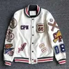 Streetwear Pu Leather Baseball Jackets Mens Harajuku Casual Letter Mönster Flocking Brodery Y2K Motorcycler Coats Unisex 2024 240309