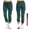 Women's Jeans Street clothing womens solid elastic waist cargo pants ultra-thin sports womens Trousers jogging multi pocket womens pants autumn clothingL2403