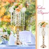 Vases 10 pièces 21,7 pouces centres de mariage en cristal d'or pour les tables avec support de lustre en métal support décorations pour la maison décor de vase