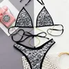 Dames Zwemkleding Y2K Pailletten Glanzende Bikini String Sexy Kettingen Bandage Badpak Halter Stijlvolle Dames Strandoutfit Bikini Badpak 2024