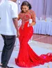 2024 ASO EBI Red Mermaid Prom Dress Pärled Crystals Sequined Evening Party Party Second Reception 50th Birthday Engagement Gowns Dresses Robe de Soiree ZJ34