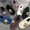 Casual Shoes Bear Doll Decor Women Flats Moccasins Winter Warm Mink Fur Outside Loafers Driving Espadrilles Ladies Flat Footwear