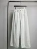 Women's Pants 2024 Spring Women Fashion Cotton White Long Jean Elegant Lady All Match Mid Waist Wide Leg Denim Trousers