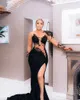 Plus la taille arabe Aso Ebi noir sirène scintillant robes de bal dentelle perlée sexy soirée formelle fête deuxième réception anniversaire robes de fiançailles robe