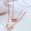 Pendentifs Classique Coeur Double face Brillant Collier Pour Femme Pendentif Plaqué 14k Or Rose Exquis Bijoux De Mariage