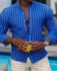 Moda masculina solta listrado padrão camisa casual respirável lapela botão manga longa superior confortável tecido macio 6xl 240308