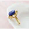 Cluster Rings Natural Lapis Lazuli Inlaid 925 Sterling Silver Gold-Plated Zircon Pearl Ms. Ring