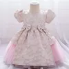 Girl Dresses 0-5Y Kids Flowers For Girls Floral Pink Vestido Christmas Clothes Children 2024 Year Elegant Prom Tutu Gown