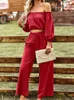 Dames Tweedelige broek In de mode Tweedelige set Vrouw Sexy Club Lente Elegant Woon-werkverkeer Off-shoulder Top Effen Kleur Cropped broek Kleding