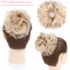 BANGS SEGO 32G Remy Real Human Hair Chignon Messy Scrunchie Elastic Band Hair Bun Straight Updo 헤어 피스 포니 테일