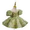 Sweet Green Jewel Flower Girl Dresses Girl's Birthday Dresses Girls Party Skirt Girl Everyday dress Kids' Party Wear SZ 2-12 D322111