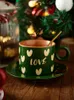 Tasses Soucoupes 250ml Tasse En Forme D'amour Grande Capacité Haute Beauté Créative En Céramique Couple Tasse Avec Cuillère Vintage Café Cadeau De Fête De Noël