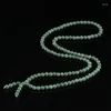Chaînes Jade vert naturel 6mm perles rondes long collier avec trois anneaux bracelet traditionnel ethnique jouant des bijoux bouddhistes