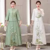 Roupas étnicas 2024 Tradicional Chinês Vintage Conjunto Melhorado Chiffon Cheongsam Terno Nacional Flor Bordado Tops Saia Retro Streetwear