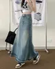 Rokken S-XL A-lijn Lange Denim Rok 2024 Koreaanse Stijl Hoge Taille Vintage Kwastje Midi Jeans Dames (L2990