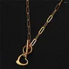 Chaînes MinaMaMa Mode En Acier Inoxydable Parperclip Chaîne Creux Coeur Pendentif Colliers Pour Femmes Bascule Collier Collier Bijoux