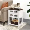 DMIDYLL Farmhouse Coffee Table, with Flip Drawer Open Storage Rack, Side for Bedroom Living Room, Easy to Assemble, White and Rustic Brown Bedside Table