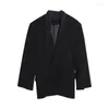 Women's Suits Fashion Contrast Color Scarf Collar Blazer Waist Wrapped Single Button Long Sleeve Suit Jackets Spring 2024