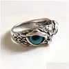 Band Rings 30Pcs/Lot New Retro Cute Men And Women Charm Punk Owl Ring Vintage Mti-Color Eyes Creative Jewelry Party Gift Favo Dhgarden Dh3De