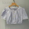 Dames T-shirt Designer Merk Miu Gestreept kort shirt met zichtbare navel en taille Veelzijdige top met enkele rij mouwen Zomer K4H9