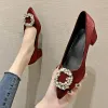 Pumps 5cm Plus Size Pearl Women Pumps Ol Office Lady Shoes Velvet High Heels Dress Shoes Cute Crystal Square Heel Ladies Shoes 8638C