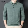 Ropa informal cómoda para hombre, camisa sólida con cuello de polo, Otoño Invierno, oficina de negocios, simplicidad, camiseta de manga larga Allmatch 240312