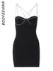 Casual Kleider BOOFEENAA Diamant Kette Low Cut Backless Mini Sexy Sommer Nachtclub Outfits Schwarz, Figurbetontes Kleid Frauen Elegante C15-DD19