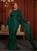 Abiti da festa Taglie forti 4XL 5XL Manica lunga elasticizzata Verde scuro con perline Abito da sera lungo fino al pavimento Luxuryevening Donna