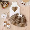 Prowow Childrens Skirts Sets for Girls Holter Heart Top and Frill Cake Skirt Leopard Kids Kids Girls Summer Outfitセット240319