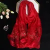 Halsdukar 2024 Luxury Silk Shawl Scarf For Women Design Brodery Flowers Hijab Wraps Bufandas Female HEADKERCHIEF Fouloud Echarpe