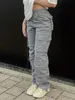 Jeans da donna GILIPUR pantaloni vintage borsa jeans moda donna anni '90 abbigliamento da strada tasca gamba larga vita alta dritto pantaloncini in denim Y2KL2403